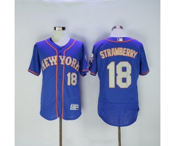 Men's New York Mets #18 Darryl Strawberry Retired Blue With Gray Stitched MLB 2016 Majestic Flex Base Jersey