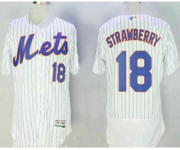 Men's New York Mets #18 Darryl Strawberry Retired White Pinstirpe Stitched MLB 2016 Majestic Flex Base Jersey