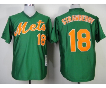 New York Mets #18 Darryl Strawberry 1985 Green Throwback Jersey