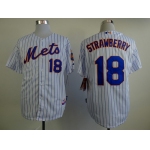 New York Mets #18 Darryl Strawberry White Pinstripe Cool Base Jersey
