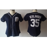 Detroit Tigers #35 Justin Verlander Navy Blue Womens Jersey