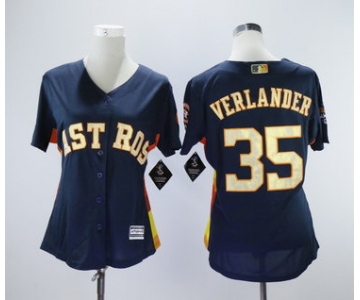 Houston Astros #35 Justin Verlander Navy Women 2018 Gold Program Cool Base Jersey