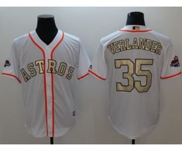 Houston Astros #35 Justin Verlander White 2017 World Series Champions Gold Program Cool Base Stitched Baseball Jersey
