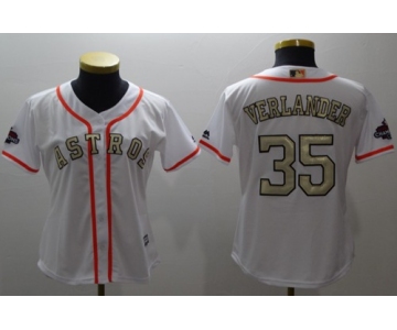 Houston Astros #35 Justin Verlander White 2017 World Series Champions Gold Program Cool Base Women's Stitched Baseball Jersey