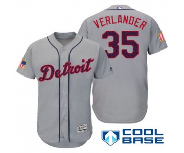 Men's Detroit Tigers #35 Justin Verlander Gray Stars & Stripes Fashion Independence Day Stitched MLB Majestic Cool Base Jersey