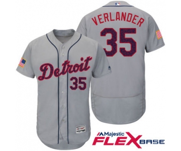 Men's Detroit Tigers #35 Justin Verlander Gray Stars & Stripes Fashion Independence Day Stitched MLB Majestic Flex Base Jersey