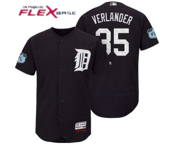 Men's Detroit Tigers #35 Justin Verlander Navy Blue 2017 Spring Training Stitched MLB Majestic Flex Base Jersey