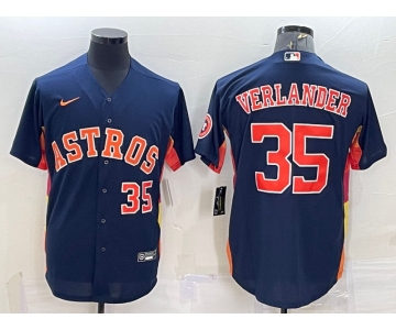 Men's Houston Astros #35 Justin Verlander Number Navy Blue With Patch Stitched MLB Cool Base Nike Jersey