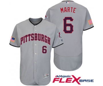 Men's Pittsburgh Pirates #6 Starling Marte Gray Stars & Stripes Fashion Independence Day Stitched MLB Majestic Flex Base Jersey