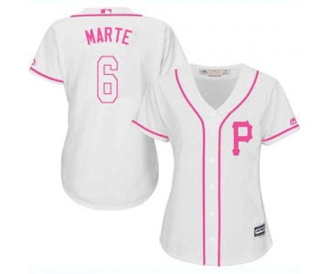 Pirates #6 Starling Marte White Pink Fashion Women's Stitched Baseball Jersey