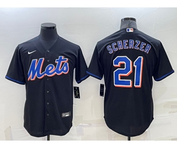 Men's New York Mets #21 Max Scherzer Black Stitched MLB Cool Base Nike Jersey