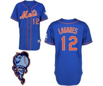 Men's New York Mets #12 Juan Lagares Blue Jersey W/2015 Mr. Met Patch