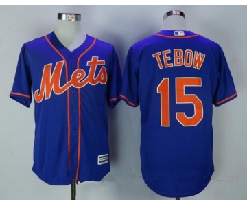 Men's New York Mets #15 Tim Tebow Royal Blue with Orange Stitched MLB Majestic Cool Base Jersey