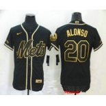Men's New York Mets #20 Pete Alonso Black With Gold Stitched MLB Flex Base Nike Jersey