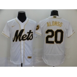 Men's New York Mets #20 Pete Alonso White With Gold Stitched MLB Flex Base Nike Jersey