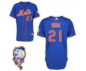Men's New York Mets #21 Lucas Duda Blue Jersey With 2015 Mr. Met Patch