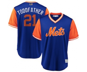 Men's New York Mets 21 Todd Frazier Toddfather Majestic Royal 2018 Players' Weekend Cool Base Jersey