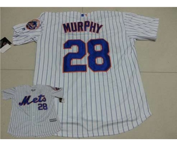 Men's New York Mets #28 Daniel Murphy White Pinstripe Home 2015 MLB Cool Base Jersey