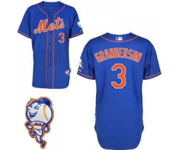 Men's New York Mets #3 Curtis Granderson Blue Jersey W/2015 Mr. Met Patch