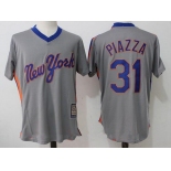 Men's New York Mets #31 Mike Piazza Retired Gray Pullover Stitched MLB Majestic Cooperstown Collection Jersey
