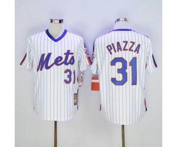 Men's New York Mets #31 Mike Piazza Retired White Pullover Majestic Cooperstown Collection Throwback Jersey