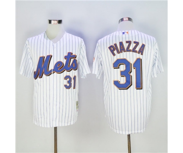 Men's New York Mets #31 Mike Piazza White(Blue Strip) Throwback Stitched MLB Jersey