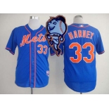 Men's New York Mets #33 Matt Harvey Blue Jersey W/2015 Mr. Met Patch
