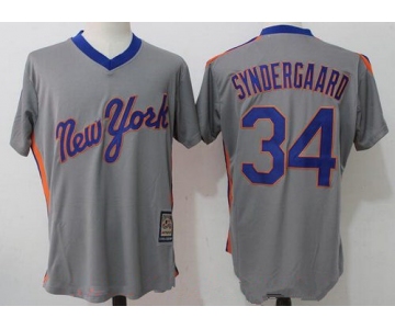 Men's New York Mets #34 Noah Syndergaard Gray Pullover Stitched MLB Majestic Cooperstown Collection Jersey