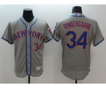 Men's New York Mets #34 Noah Syndergaard Gray Road 2016 Flexbase Majestic Baseball Jersey