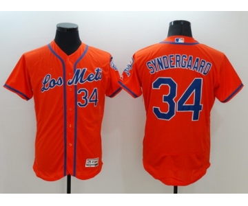 Men's New York Mets #34 Noah Syndergaard Los Orange 2016 Flexbase Majestic Baseball Jersey