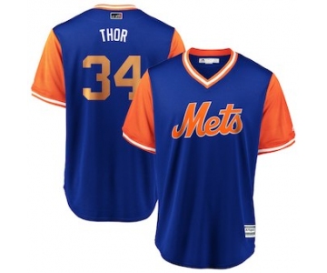 Men's New York Mets 34 Noah Syndergaard Thor Majestic Royal 2018 Players' Weekend Cool Base Jersey
