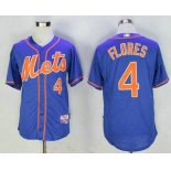 Men's New York Mets #4 Wilmer Flores Blue With Orange Stitched 2015 MLB Cool Base Jersey