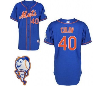 Men's New York Mets #40 Bartolo Colon Blue Jersey W/2015 Mr. Met Patch