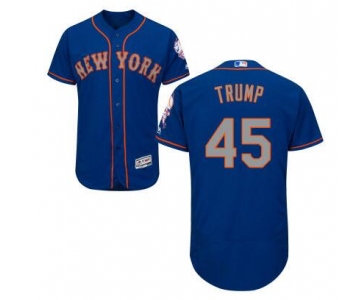 Men's New York Mets #45 Presidential Candidate Donald Trump Blue With Gray Jersey