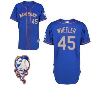 Men's New York Mets #45 Zack Wheeler Blue With Gray Jersey W/2015 Mr. Met Patch