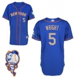 Men's New York Mets #5 David Wright Blue With Gray Jersey W/2015 Mr. Met Patch