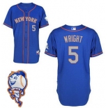 Men's New York Mets #5 David Wright Blue With Gray Jersey W/2015 Mr. Met Patch