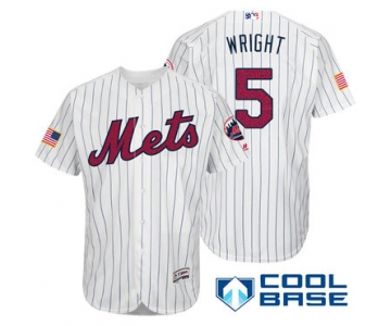 Men's New York Mets #5 David Wright White Stars & Stripes Fashion Independence Day Stitched MLB Majestic Cool Base Jersey