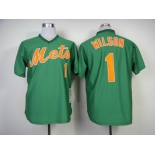 New York Mets #1 Mookie Wilson 1985 Green Throwback Jersey