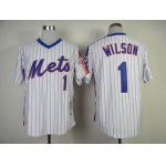 New York Mets #1 Mookie Wilson 1986 White Throwback Jersey