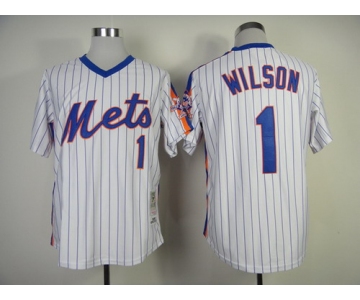 New York Mets #1 Mookie Wilson 1986 White Throwback Jersey