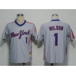 New York Mets #1 Mookie Wilson 1987 Gray Throwback Jersey