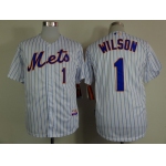 New York Mets #1 Mookie Wilson White Pinstripe Cool Base Jersey