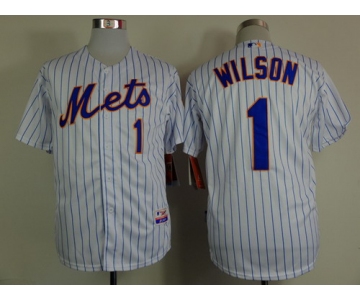 New York Mets #1 Mookie Wilson White Pinstripe Cool Base Jersey