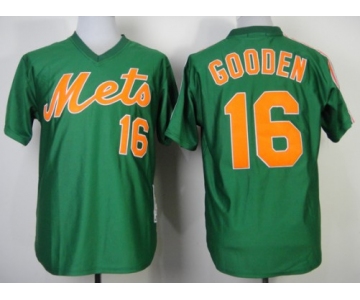 New York Mets #16 Dwight Gooden 1985 Green Throwback Jersey