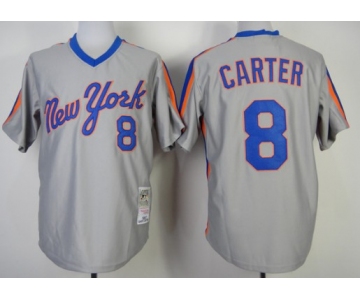 New York Mets #8 Gary Carter 1987 Gray Throwback Jersey