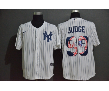 Men's New York Yankees #99 Aaron Judge White Team Logo Stitched MLB Cool Base Nike Fashion Jersey