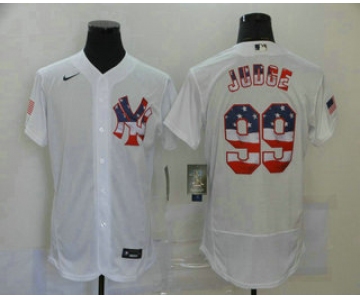 Men's New York Yankees #99 Aaron Judge White USA Flag Stitched MLB Flex Base Nike Jersey