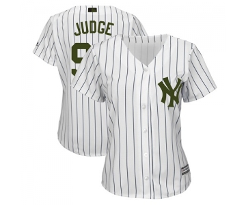 Yankees #99 Aaron Judge White Strip 2018 Memorial Day Cool Base Women's Stitched Baseball Jersey$20.99