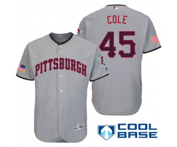 Men's Pittsburgh Pirates #45 Gerrit Cole Gray Stars & Stripes Fashion Independence Day Stitched MLB Majestic Cool Base Jersey